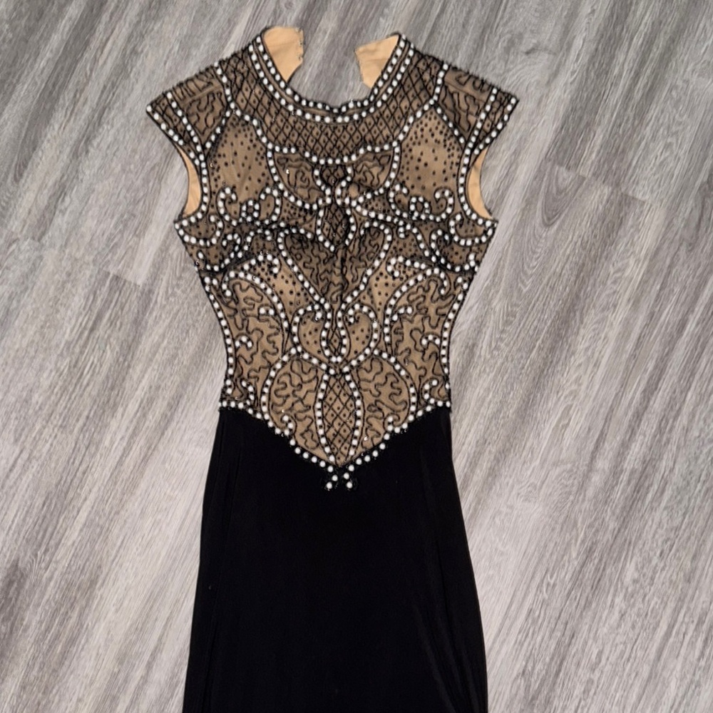 Elegant Black and Tan Embellished Dress